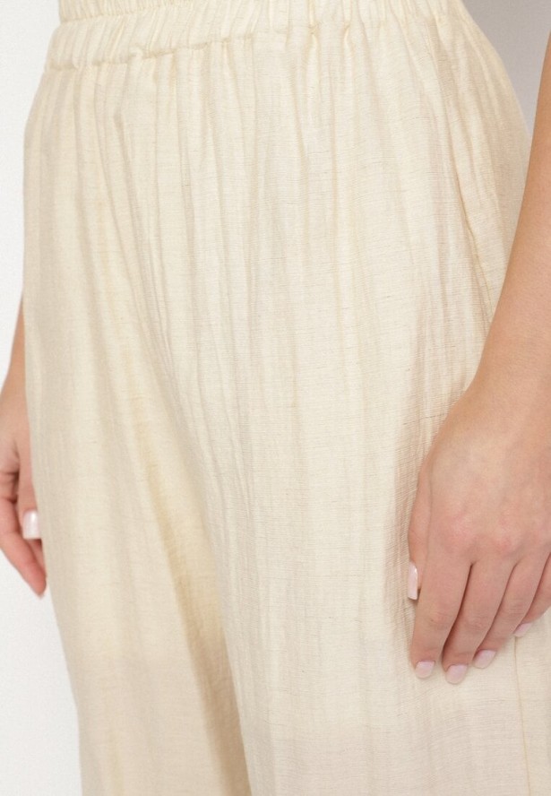 Jasnobeżowe Spodnie Palazzo z Lnu i Wiskozy z Wysokim Stanem Linawena