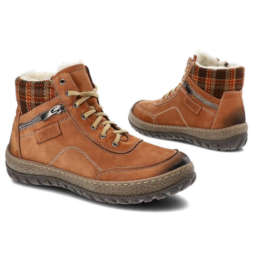 Brązowe Ocieplane Trzewiki Damskie Armodo