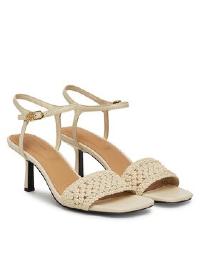 Tommy Hilfiger Sandały Crochet Lthr Kitten Sandal FW0FW08587 Beżowy