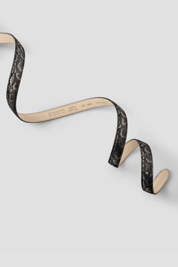 GUESS Czarny damski pasek z printem węża Adj Belt H30, Rozmiar XS