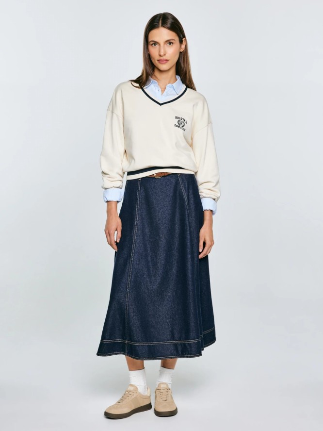 Spódnica damska midi jeansowa rozkloszowana granatowa Scarlet 652