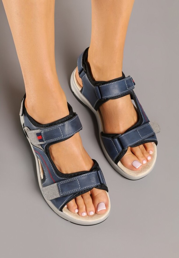 Granatowe Sportowe Sandały Vices z Zapięciem na Rzep Tanovia