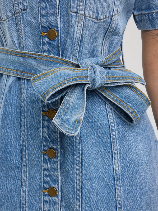 Sukienka damska mini jeansowa z krótkim rękawem niebieska Josie 304