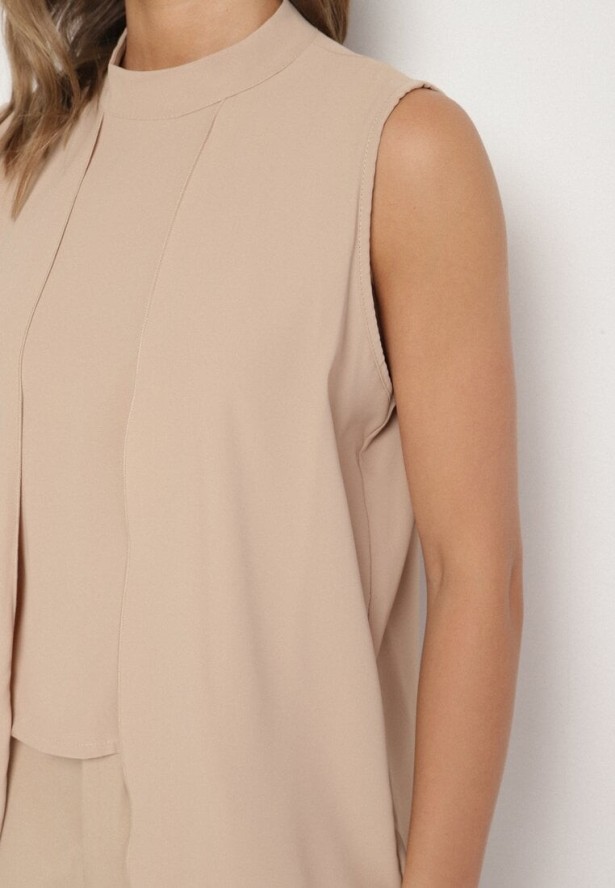 Ciemnobeżowa Asymetryczna Bluzka z Dłuższymi Bokami Fadeleira