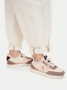 Calvin Klein Sneakersy Retro Runner Lace Up Sock YW0YW02060 Kremowy