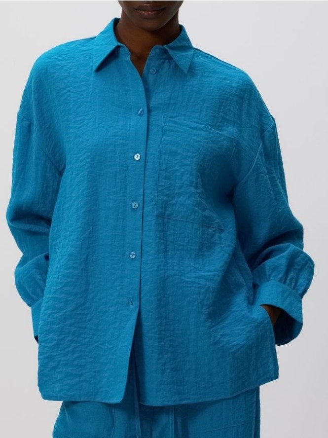 Koszula z efektem gniecenia - turkusowy