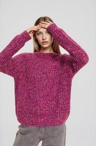 Sweter z ozdobną strukturą fuksjowy