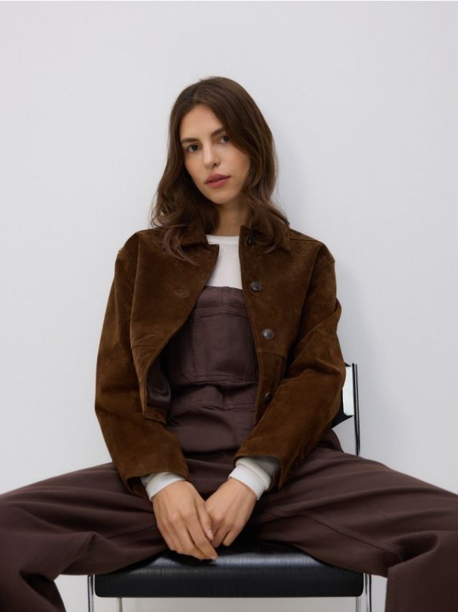 Jeansowe ogrodniczki - brązowy