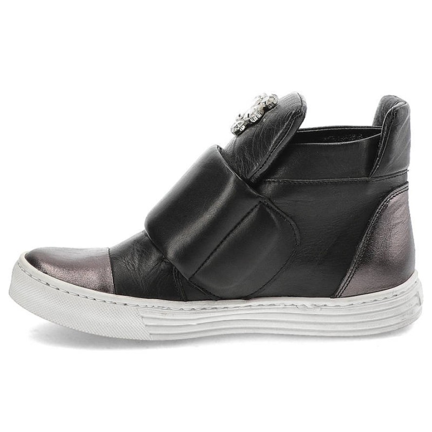 Czarne Botki Carinii Skórzane Buty Damskie