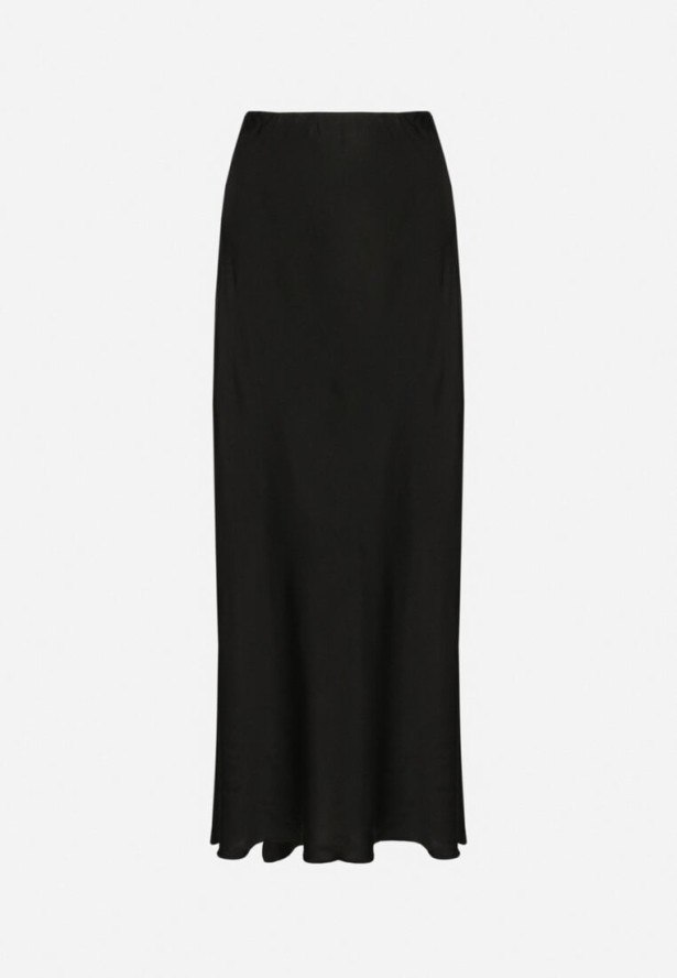 Czarna Spódnica Satynowa z Wiskozy o Rozkloszowanym Kroju Hanorilae