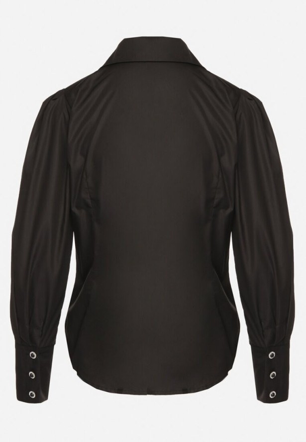 Czarna Koszula Zapinana na Ozdobne Guziki z Kokardką Olliana