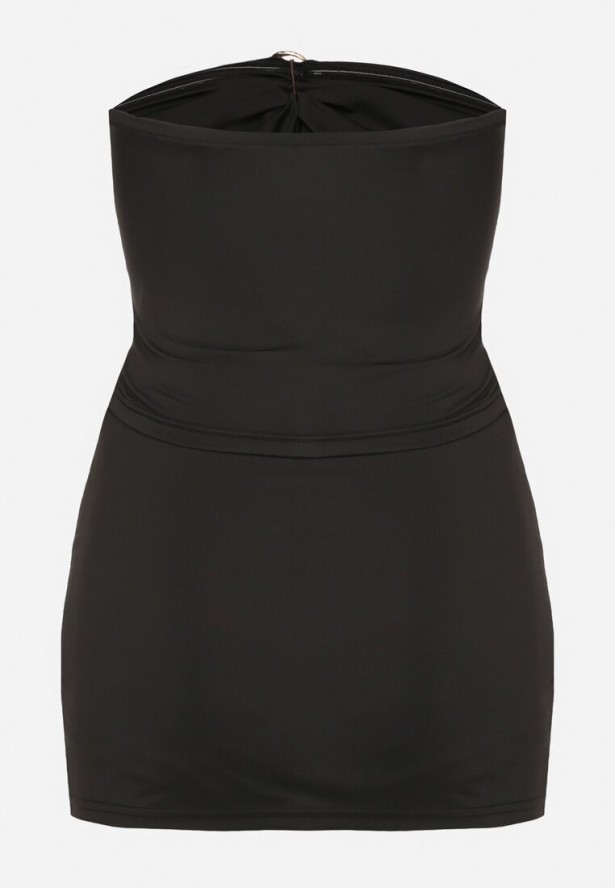 Czarny Komplet z Wiskozą Zdobiony Klamrami Top Bez Rękawów i Spódnica Mirasenia