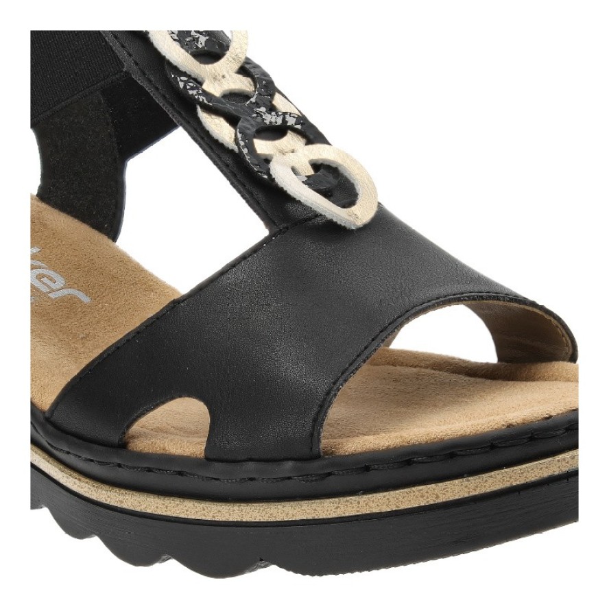 Czarne Sandały Rieker Modne Obuwie Damskie