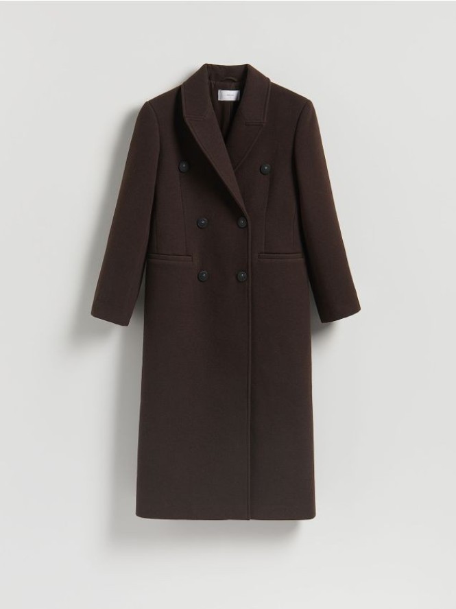 Dwurzędowy taliowany płaszcz - ciemnobrązowy