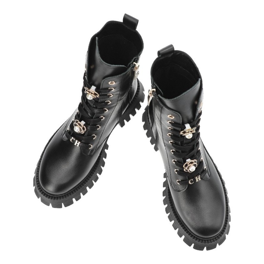 Czarne Botki Chebello Modne Obuwie Damskie Ze Skóry Naturalnej