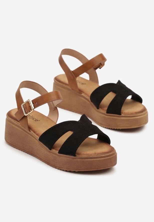 Czarne Sandały Typu Drewniaki z Imitacji Zamszu na Grubej Podeszwie Lisaila