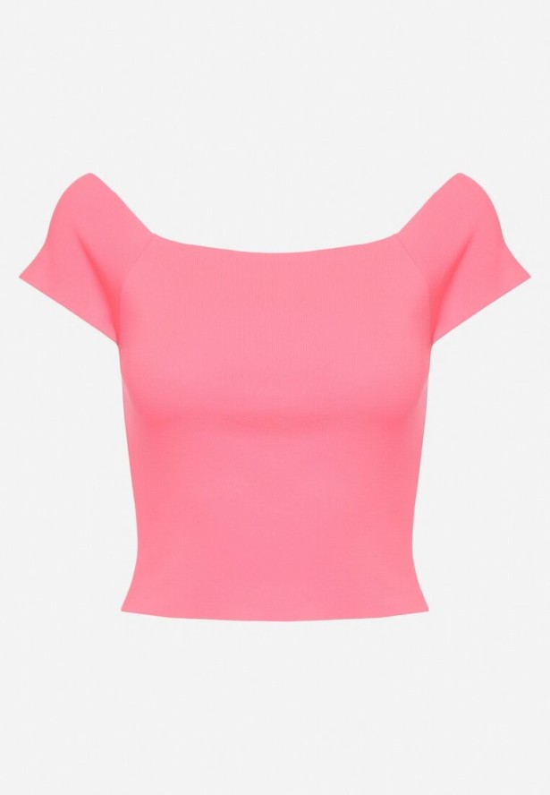 Różowa Bluzka z Dekoltem Typu Łódka Siletta