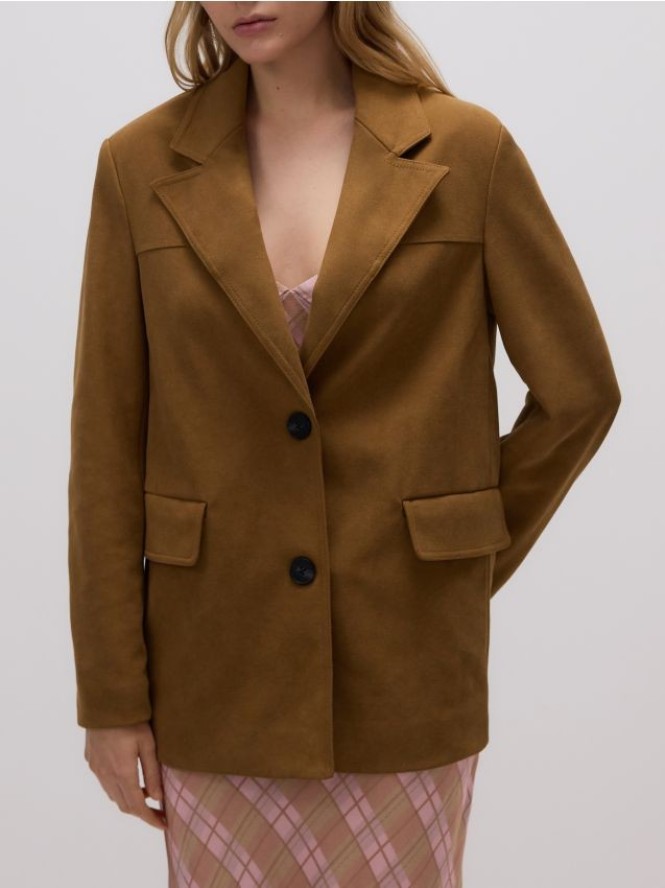 Marynarka oversize z imitacji zamszu - brązowy