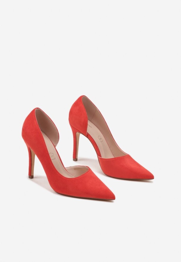 Czerwone Szpilki Vices z Wkładką ze Skóry Naturalnej Ozdobione Wycięciem Oliritia