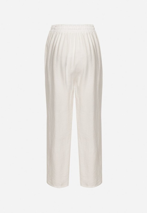 Białe Spodnie z Bawełną i Wiązaniem Maiovelle