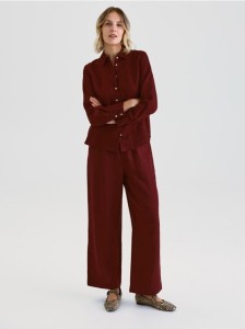 Lniane spodnie - burgundowy