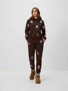 Spodnie dresowe z aplikacjami - ciemnobrązowy