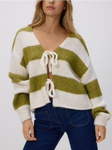 Kardigan z wiązaniem - oliwkowy