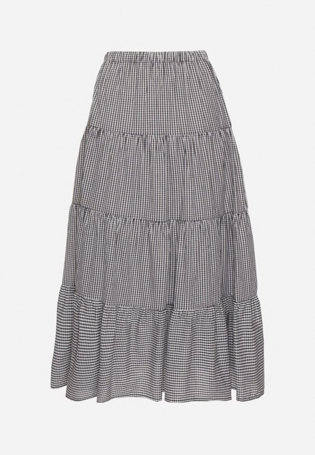 Czarno-Biała Bawełniana Spódnica Rozkloszowana w Kratę Stolitte