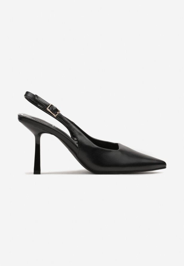 Czarne Klasyczne Sandały Szpilki Slingback ze Szpiczastym Noskiem Saniffia