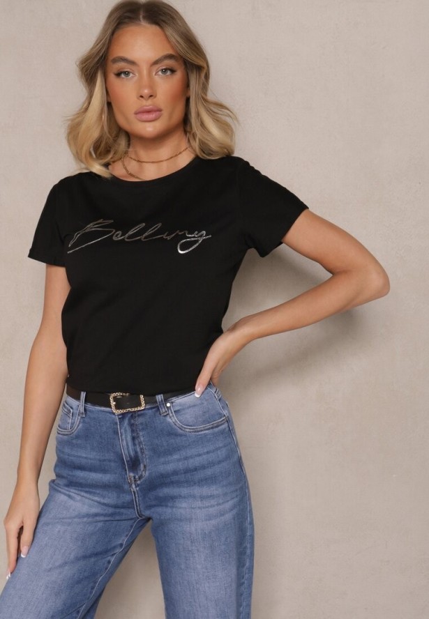 Czarny T-shirt z Bawełny z Napisem Zelreti