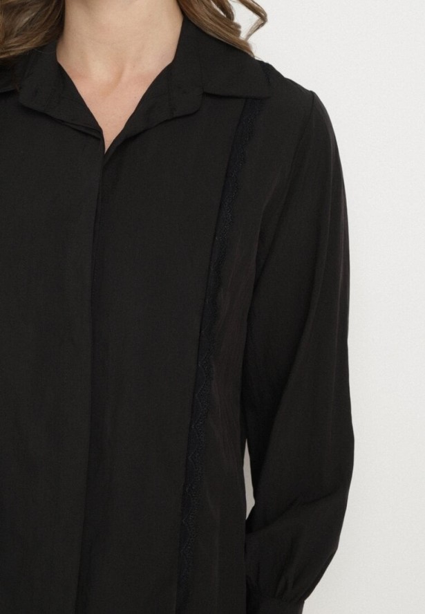 Czarna Koszula z Wiskozą i Koronkowymi Wstawkami Tenaraia