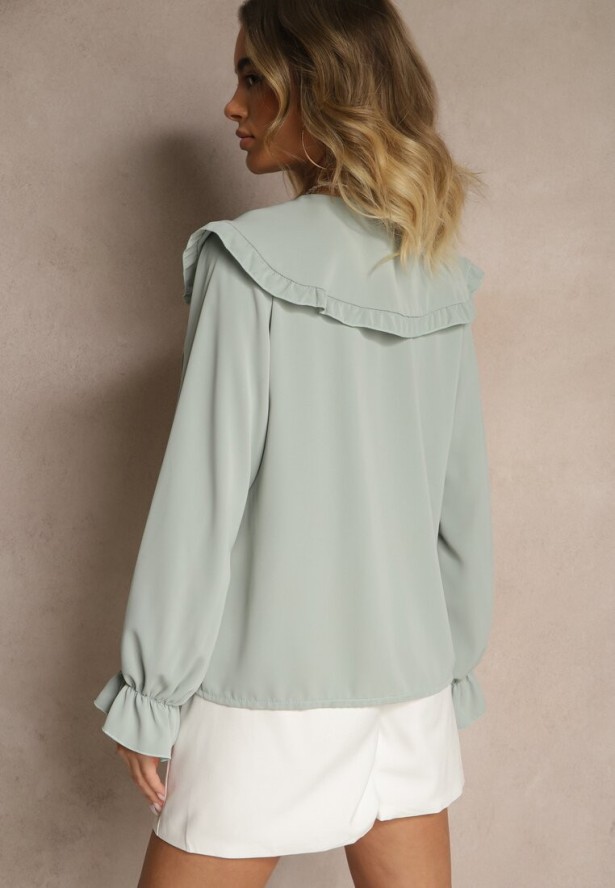 Jasnozielona Koszula Ozdobiona Falbankami i Kołnierzykiem Evirana