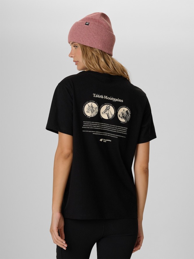 4F T-shirt loose z nadrukiem damski - czarny XS