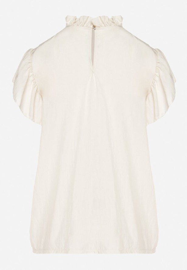 Jasnobeżowa Bluzka z Wiskozą Ozdobiona Falbankami Emoti