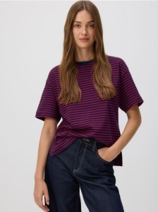 Bawełniany t-shirt w paski - karminowy