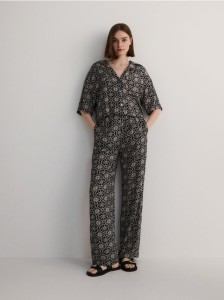 Wzorzyste spodnie z wiskozy - czarny