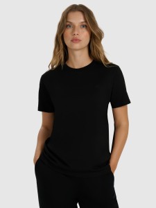 4F T-shirt regular gładki damski - czarny L