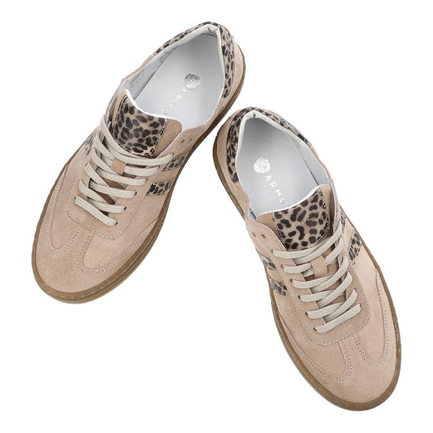 Beżowe Sneakersy Armodo Stylowe Obuwie Damskie Panterka