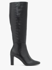 Czarne kozaki ze skóry licowej na wysokim obcasie