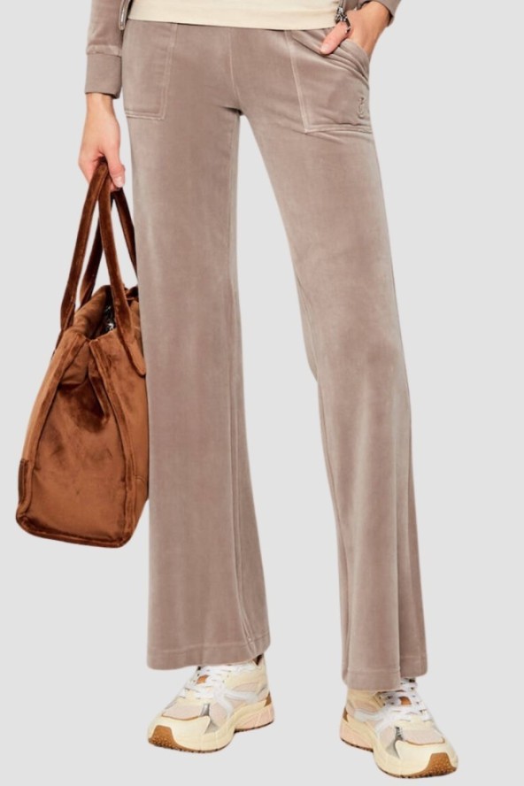 JUICY COUTURE Ciemno-beżowe spodnie dresowe damskie Layla Low Rise Pocket, Rozmiar S