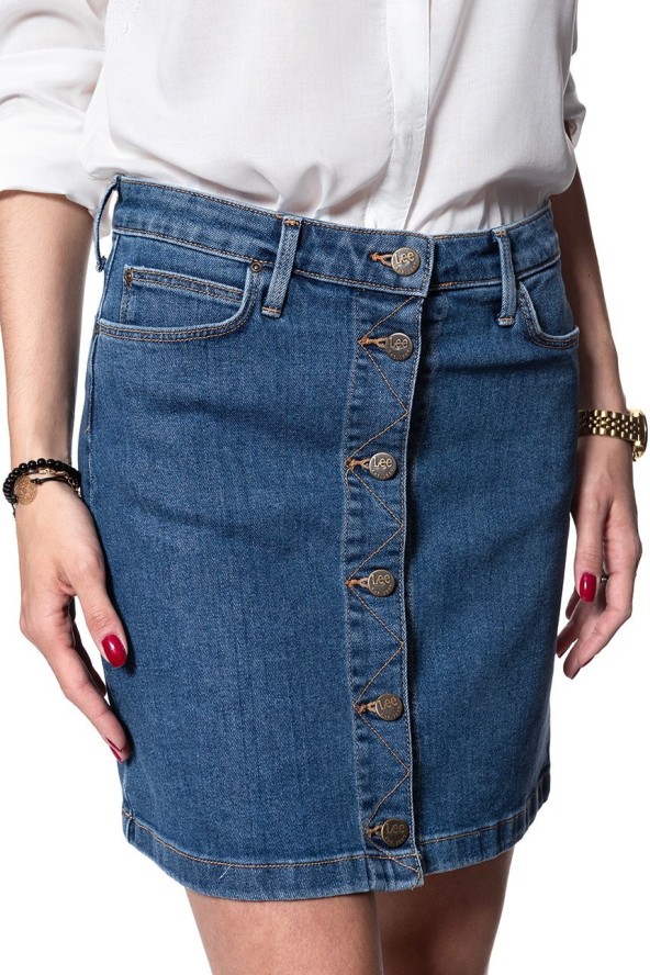 SPÓDNICA JEANSOWA LEE A LINE SKIRT MID STONEWASH L38NMG44 112108286