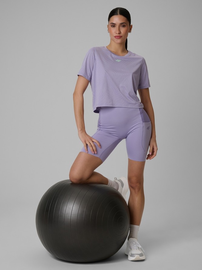 4F Legginsy krótkie treningowe szybkoschnące damskie - fioletowe XS