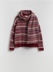 Sweter z szalem - wielobarwny