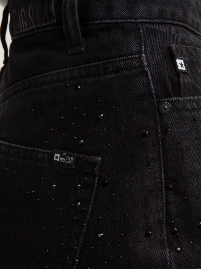 Jeansy damskie z prostą nogawką z cyrkoniami czarne Jade 925