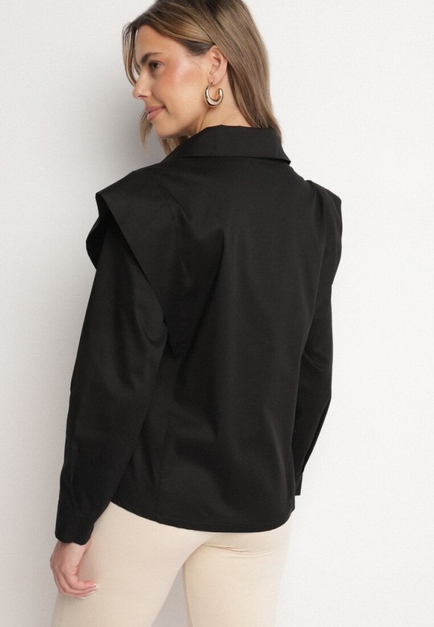 Czarna Bawełniana Koszula z Ozdobnymi Ramionami Teladoria