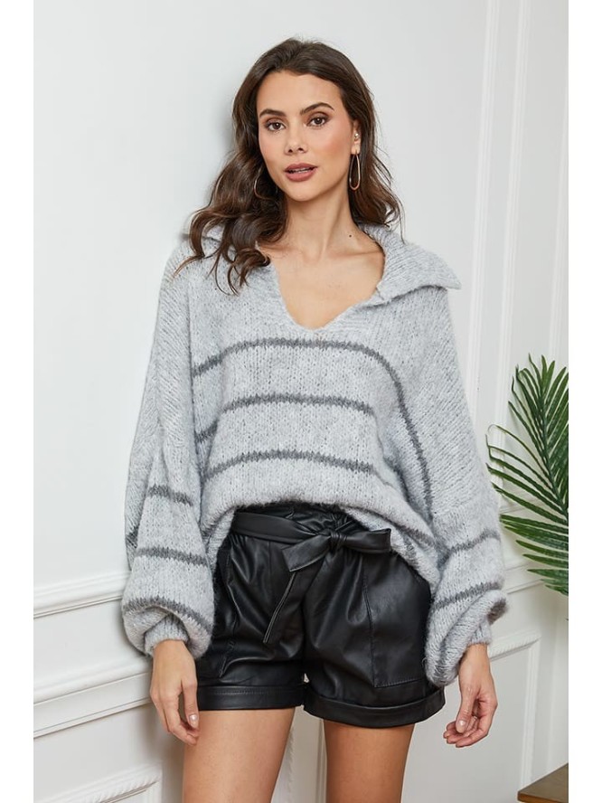 So Cachemire Sweter "Althena" w kolorze jasnoszaro-granatowym rozmiar: L