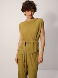 Plisowany top z wiązaniem - oliwkowy