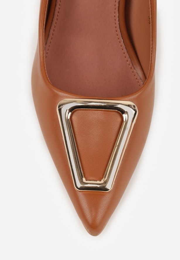 Brązowe Szpilki Vices z Wkładką ze Skóry Naturalnej Ozdobione Klamrą Miava