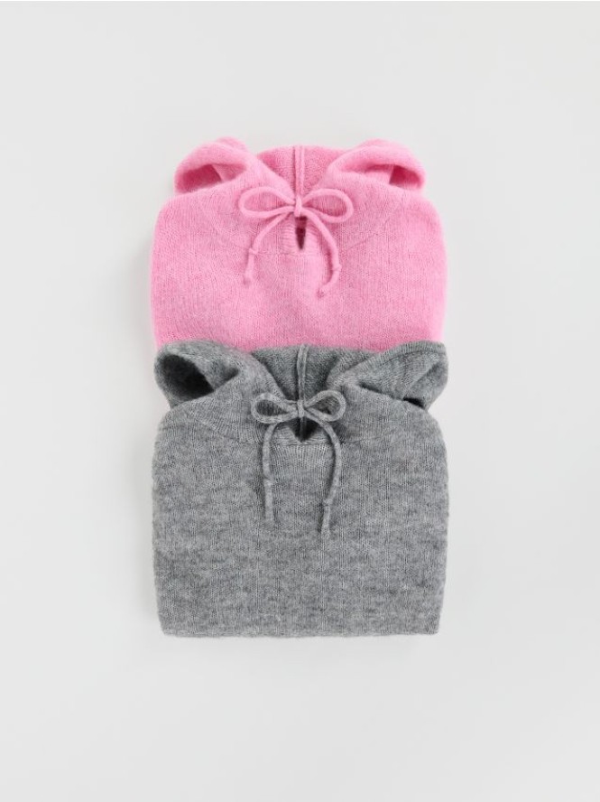 Sweter z kapturem z wełną - szary