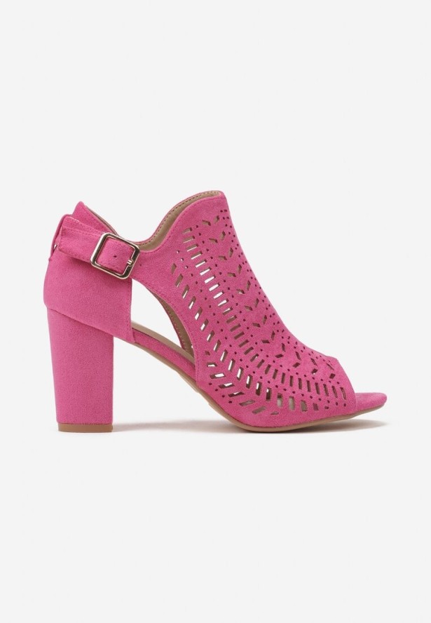 Fuksjowe Ażurowe Sandały Vices na Obcasie Ozdobione Wycięciem i Klamrą Felindrel
